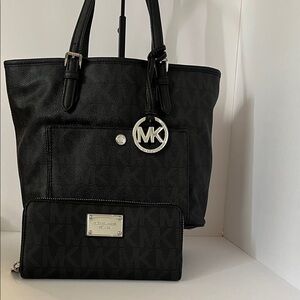Michael Kors Black Signature Tote and Wallet